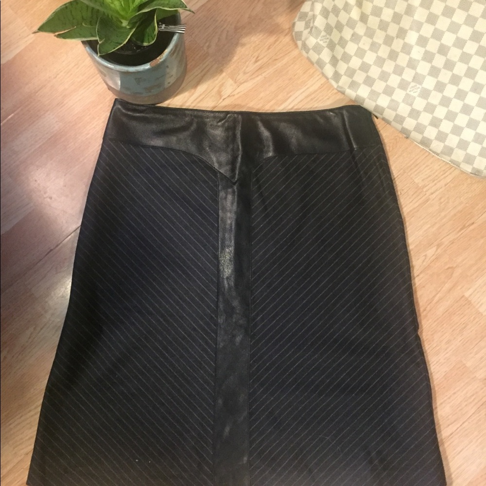 Vintage Skirt Black pinstripe vegan leather trim